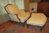 French Style Large Arm Chair w/ Matching Ottoman - Down Cushions - needs cleaning