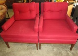 Pair Mid Century Red Occasional Chairs w/ Cushion Backs  - Great Look!