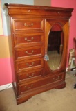 Lexington Mahogany Armoire - 2 over 5 Drawers w/ Long Drawer on Bottom/ Mirrored Cabinet w/ 4 Shelve