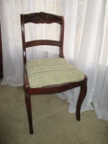 Mahogany Carved Back Side Chair w/ Upholstered Seat