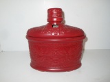 Ceramic Oil Lamp - Cinnabar Red w/ Raised Oriental Design