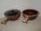 2 Stoneware Brown Drip Glaze Handled Pots - 1 With Lid