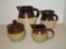 Lot - Stoneware Brown Drip Glaze Cream & Sugar & 2 Pitchers