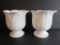 Pair Nybro Sweden Milk Glass Tulip Design Vases on Pedestal. 8 1/4