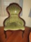 Rose Carved Medallion Back Victorian Style Arm Chair w/ Green Velvet Upholstery - spot on seat