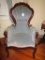 Rose Carved Medallion Back Victorian Style Arm Chair w/ Green Velvet Upholstery - slight wear