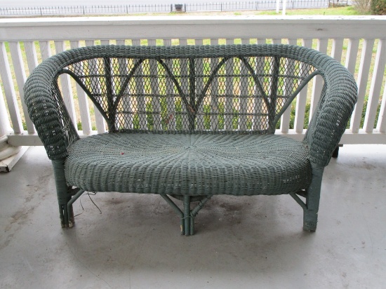 Green Painted Wicker Love Seat - no cushion