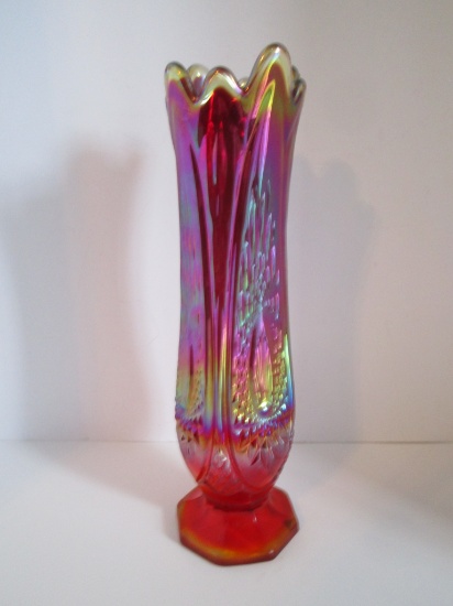 11" Tall Red Carnival Glass Vase