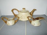4 Piece Lustre Ware Tea Set - Teapot, Creamer & Sugar Bowl