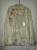 Fantastic Retro Beige Faux Fur Cape w/ Big Brass Buttons - one size fits all