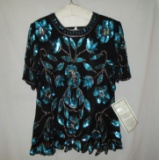 Vintage Beaded Blouse w/ Sequins - Gorgeous Colors  - Small/Medium