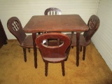 Childs Wood Table & 4 Spindle Back Chairs ( 1 spindle missing from 1 chair)