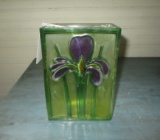 Glass Brick Vase w/ Iris Embossed Design - 7