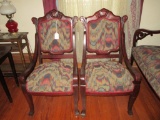 Pair Flame Grain Upholstered Mahogany Parlor Chairs, Matches # 186,188, 189