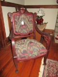 Flame Grain Upholstered Mahogany Parlor Arm Chair, Matches # 186,187, 189