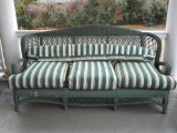 Green Painted Victorian Era Sofa w/ Striped Cushions  (cushions need cleaning)