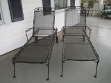 Pair - Wrought Iron Chaise Lounge Chairs - 1 needs repair on adjustable Back