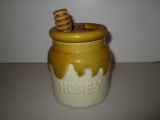 Stoneware Yellow Drip Glaze Honey Pot w/ Wooden Dipper