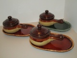 Stoneware Brown Drip Glaze Covered Soup/Bean Pots w/ Lids & Underplates