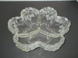 3 Part Divided Bowl - Lead Crystal Flower Motif w/ Frosted Crystal Leaves