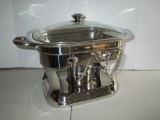 Kirkland New Stainless Chafing Dish w/ Glass Lid, Burner, Utensil Holder - Commercial - 4 Qt