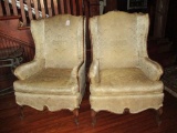 Pair Wingback Chairs w/ wood Trim - Need a little TLC