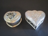 2 Heart Shaped Velvet Lined Silver-plated Trinket Boxes