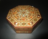 Marquetry Octagonal Dresser Box w/ Mother of Pearl Inlay