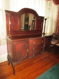 Early Dainty Mahogany Sideboard w/ 2 Columns & Candle stands, 3 Drawers, 2 Cabinets