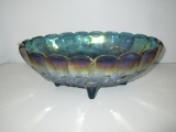Blue Carnival Glass Footed Fruit Bowl 12' Across