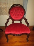 Rose Carved Medallion Back Victorian Style Side Chair w/ Red Upholstery