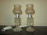 Pair Glass Boudoir Lamps w/ Plastic Prisms - 13