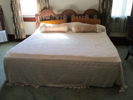 Mid Century Pecan King Size Bed w/ Linens - mattress & Box springs free w/ purchase