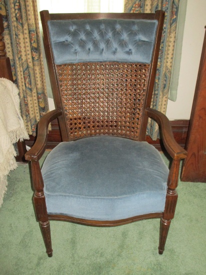 Walnut Arm Chair w/ Cane Back, Upholstered Head Rest & Seat - nice accent chair