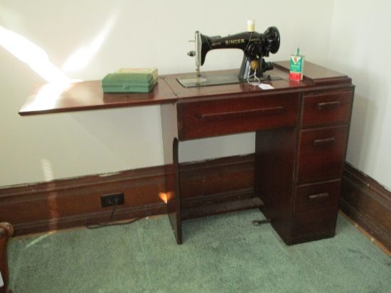 Vintage Singer Sewing Machine serial # AK831125 - 1950's in Wood Cabinet - 28.5"w X 15.5"d X 31"ts