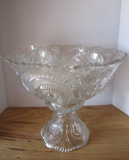 Beautiful Large Hobstar Pattern Glass Punch Bowl w/ 24 Cups