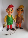 Lot - 2 of Santa's Elves - Electric - small hole in hat on back of one elf.