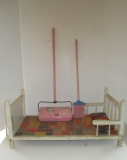 Lot - Doll Bed w/ Misc Doll Items - see pictures