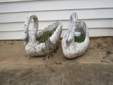 Pair Concrete Swan Planters