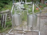 Two 20 Gallon (apx.) Stainless Steel Sanitary Tanks On A Ss. Frame