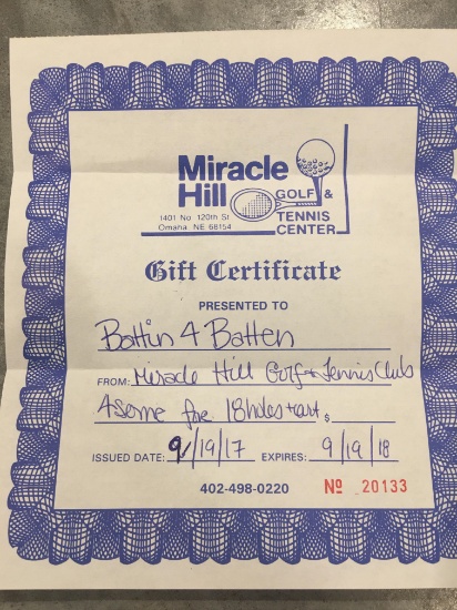 Miracle Hills Golf, Donated By: Miracle Hill Golf Course
