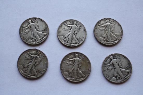 Walking Liberty Half Dollars- Lot of 6