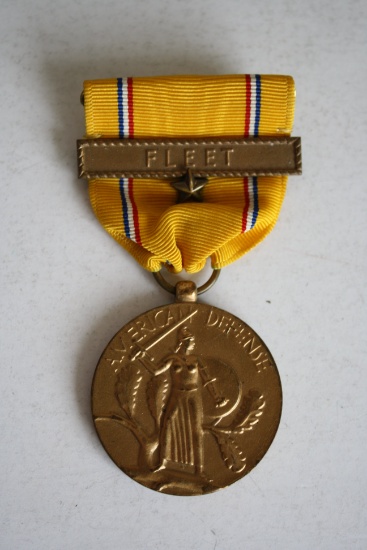 WWII American Defense Medal with Fleet Bar