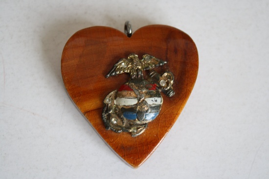 WWII Marine Corps Sweetheart Heart Pendant