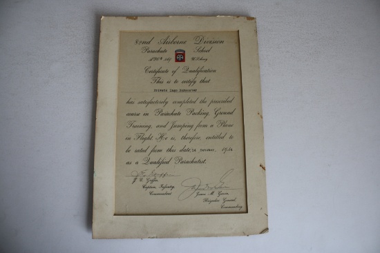 1944 Parachutist Certification of Qualification