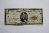 1929 Boston Massachusetts Five Dollar Federal Reserve Note