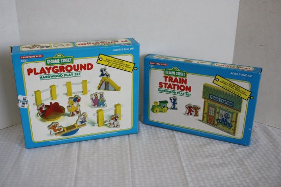 Sesame Street Hardwood Play Set- Train Station & Playground.