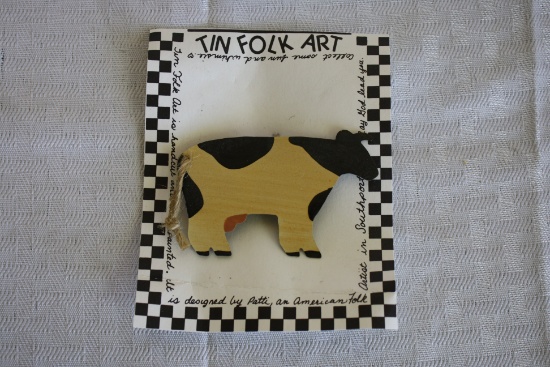 Tin Folk Art Cow Pin