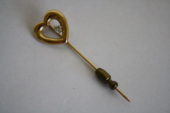 14K Gold Heart Stick Pin