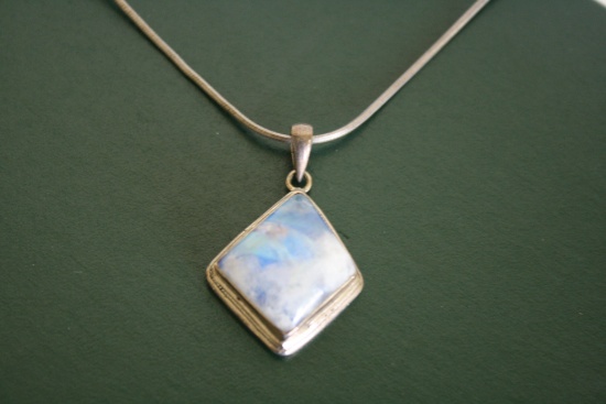 Sterling Silver Light Blue Cabochon Necklace